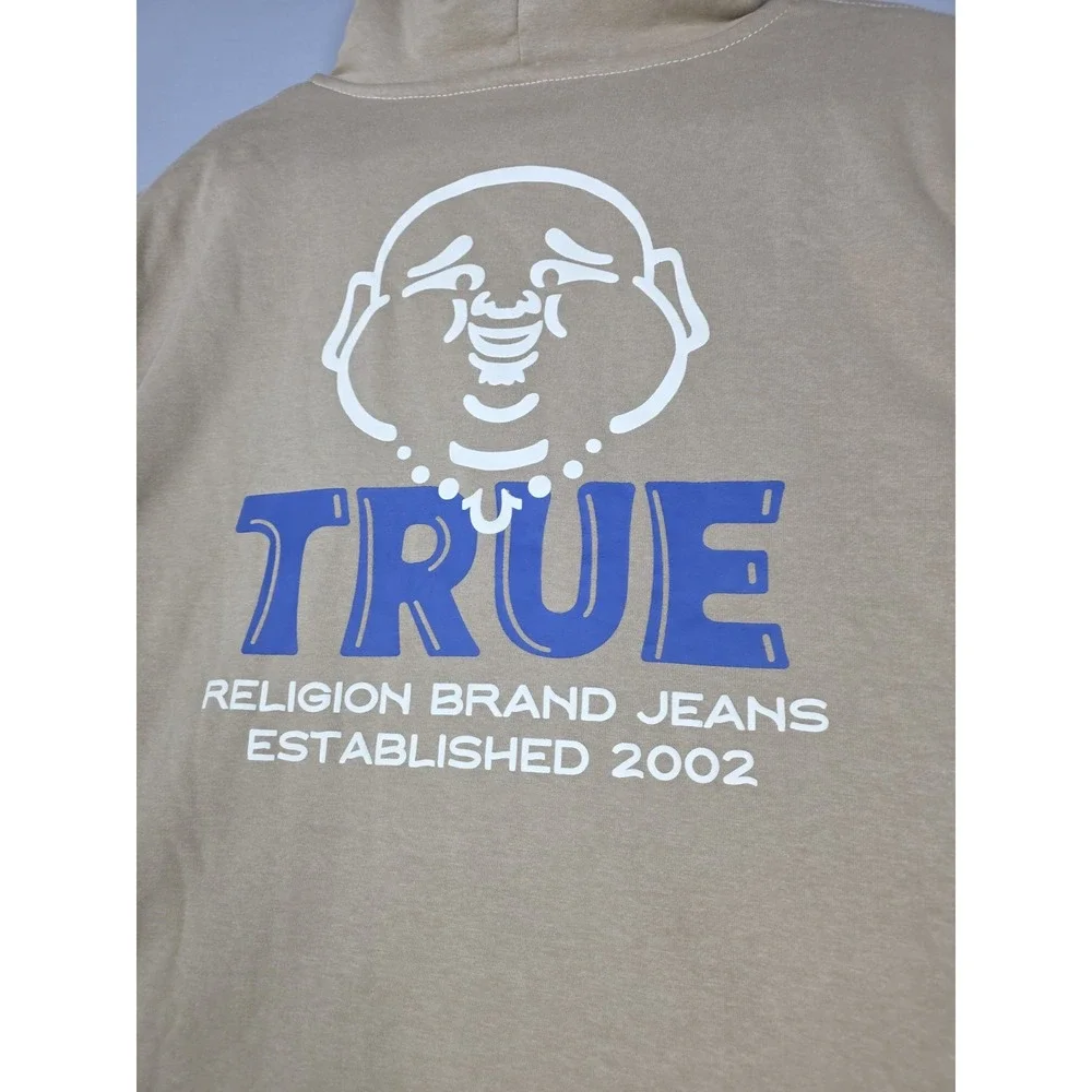 True‎ Religion Buddha Graphic Sherpa Fleece Hoodie Full Zip Hooded Sz XL NWT Tan
